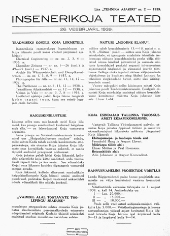 Insenerikoja Teated : ajakiri ; 2 1939-02-26
