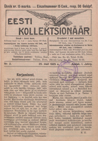 Eesti Kollektsionäär ; 2 1925-05-25