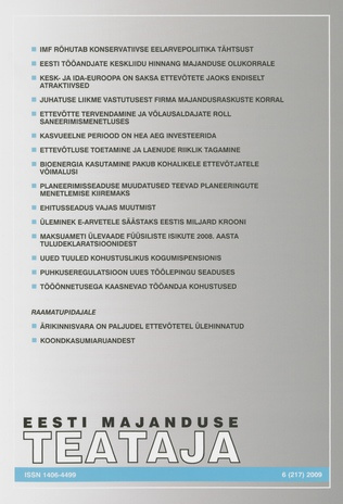 Eesti Majanduse Teataja : majandusajakiri aastast 1991 ; 6 (217) 2009