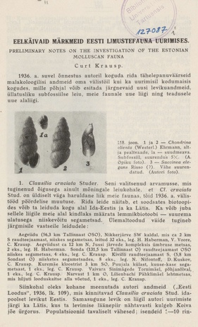 Eelkäivaid märkmeid Eesti limustefauna uurimises = Preliminary notes on the investigation of the Estonian molluscan fauna