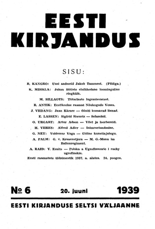 Eesti Kirjandus ; 6 1939