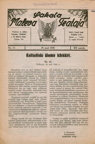Sakalamaa Maleva Teataja ; 11 1940-05-29
