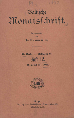 Baltische Monatsschrift ; 12 1903-12