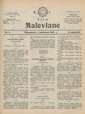 K. L. Viru Malevlane ; 3 1931-02-01