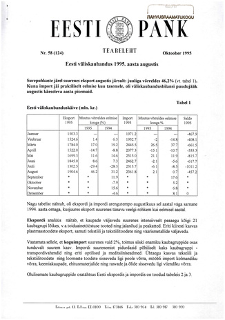 Eesti Pank : teabeleht ; 58 (124) 1995-10