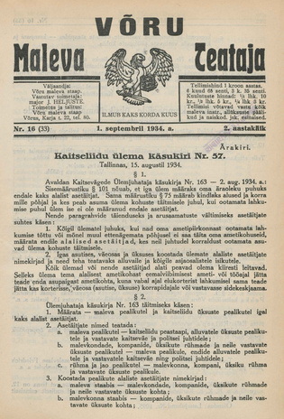 Võru Maleva Teataja ; 16 (33) 1934-09-01