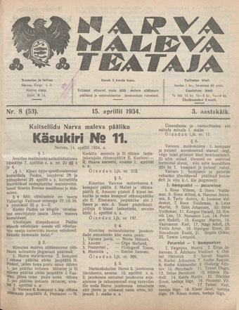 Narva Maleva Teataja ; 8 (53) 1934-04-15