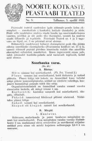 Noorte Kotkaste Peastaabi teated ; 5 1933-04-05