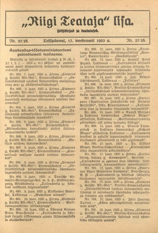 Riigi Teataja Lisa : seaduste alustel avaldatud teadaanded ; 27/28 1925-02-17