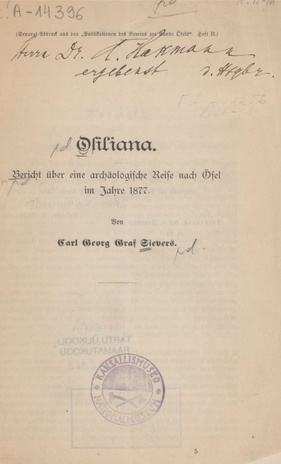 Osiliana : Bericht über eine archäologische Reise nach Ösel im Jahre 1877