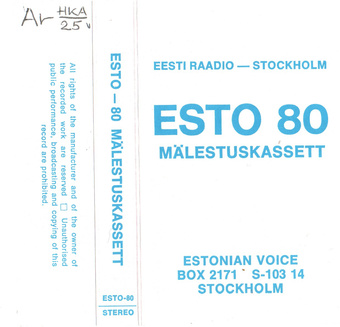 ESTO 80 mälestuskassett : Eesti Raadio : Stockholm 