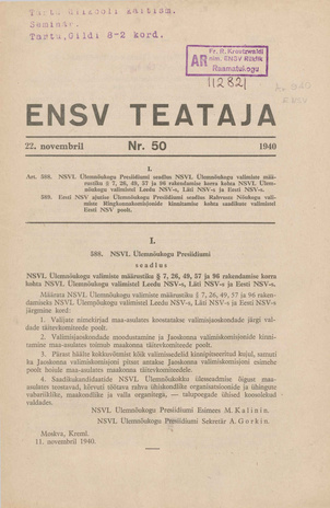 Eesti NSV Teataja ; 50 1940-11-22