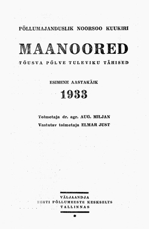 Maanoored ; sisukord 1933