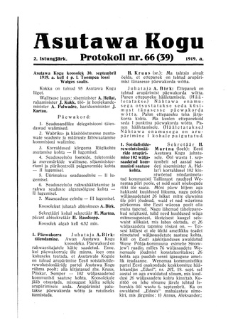 Asutawa Kogu protokoll nr.66 (39) (30. september 1919)
