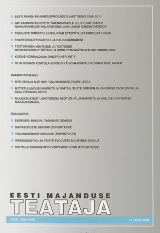 Eesti Majanduse Teataja : majandusajakiri aastast 1991 ; 11 (222) 2009