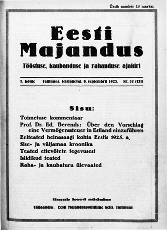 Eesti Majandus ; 37 (131) 1925-09-08