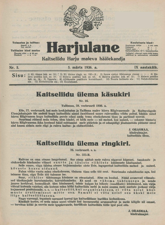 Harjulane : Kaitseliidu Harju Maleva häälekandja ; 5 1936-03-05