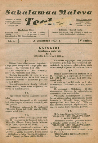 Sakalamaa Maleva Teataja ; 3 1933-02-02