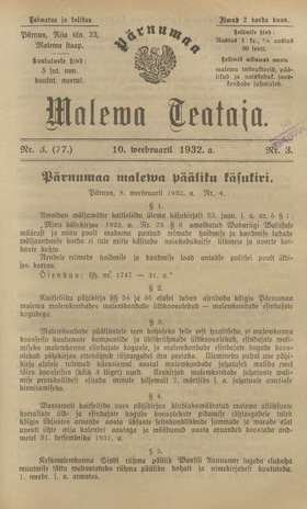 Pärnumaa Maleva Teataja ; 3 (77) 1932-02-10