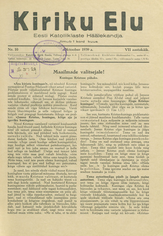 Kiriku Elu : Eesti Katoliiklaste Häälekandja ; 10 1939-10-01
