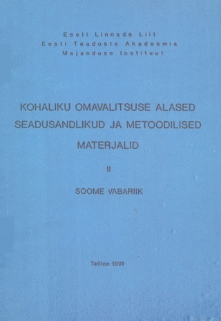 Kohaliku omavalitsuse alased seadusandlikud ja metoodilised materjalid. 2, Soome Vabariik 