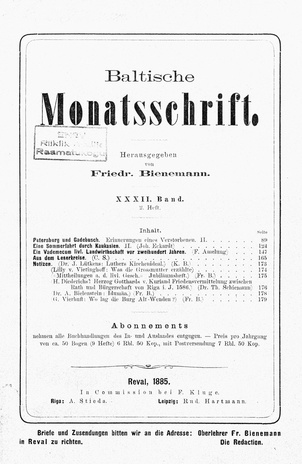 Baltische Monatsschrift ; 2 1885