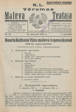 K. L. Võrumaa Maleva Teataja ; 12 1933-10-10