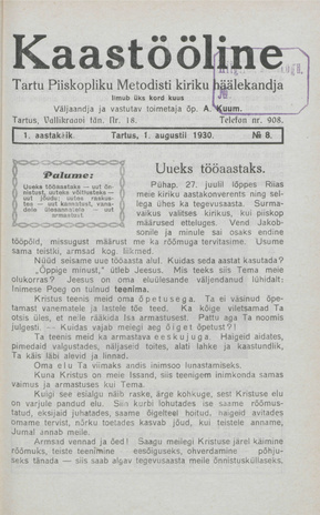 Kaastööline : Tartu Ühisabi Informatsioonileht ; 8 1930-08-01