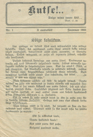 Kutse! : äratusleht linnas ja maal ; 1 1935
