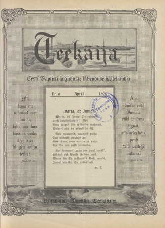 Teekäija : Eesti Baptisti Koguduse Ühenduse häälekandja ; 8 1926-04-15