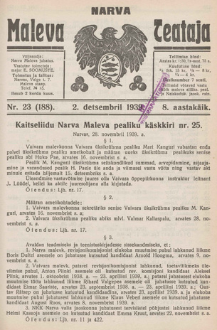Narva Maleva Teataja ; 23 (188) 1939-12-02
