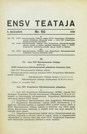 Eesti NSV Teataja ; 60 1940-12-04