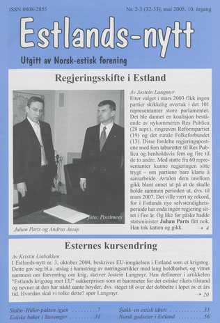 Estlands-nytt : allment tidsskrift for Estlands-interesserte ; 2-3 (32-33) 2005-05