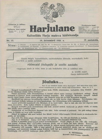 Harjulane : Kaitseliidu Harju Maleva häälekandja ; 15 1936-12-19