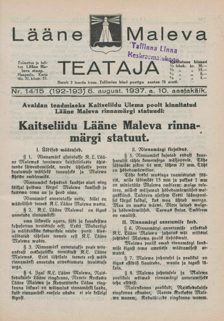 Lääne Maleva Teataja ; 14/15 (192-193) 1937-08-06