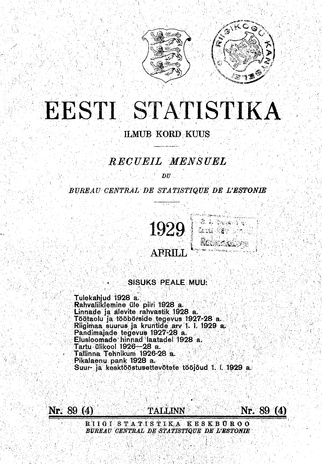 Eesti Statistika : kuukiri ; 89 (4) 1929-04