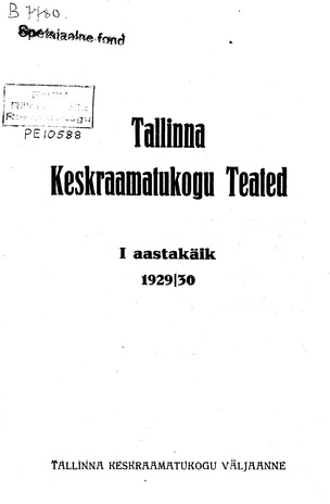 Tallinna Keskraamatukogu Teated ; sisukord 1929/1930