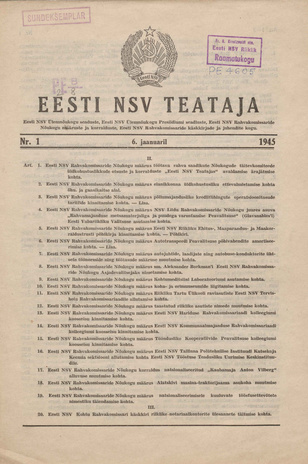 Eesti NSV Teataja ; 1 1945-01-06