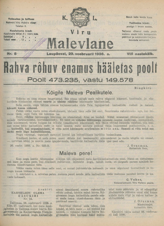 K. L. Viru Malevlane ; 8 1936-02-29