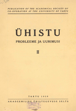 Ühistu : probleeme ja uurimusi ; 2 1939-01