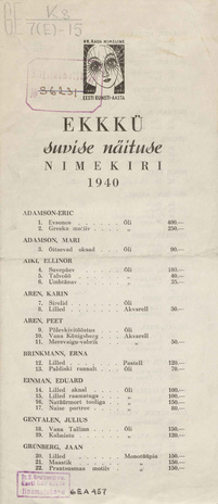 EKKKÜ suvise näituse nimekiri 1940 : [avati 10. juulil]