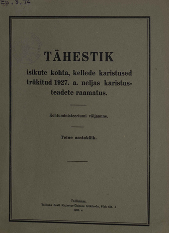 Tähestik isikute kohta, kelle karistused trükitud 1927. a. neljas karistusteadete raamatus