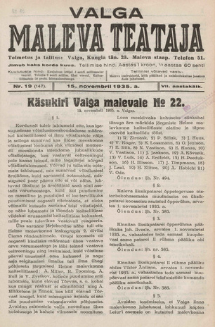 Valga Maleva Teataja ; 19 (147) 1935-11-15