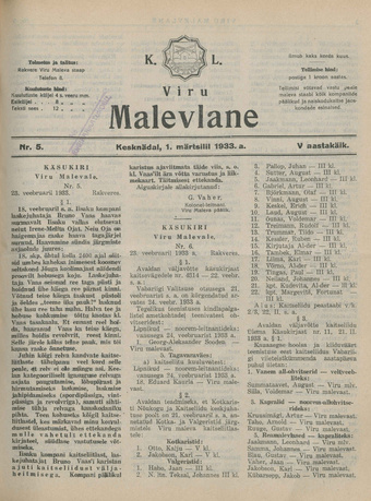 K. L. Viru Malevlane ; 5 1933-03-01