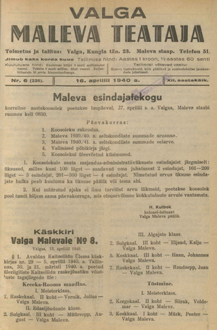 Valga Maleva Teataja ; 6 (236) 1940-04-16
