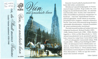 Viin, mu unistuste linn : laule Viinist aastatest 1920-1940 = Wien, du Stadt meiner Träume