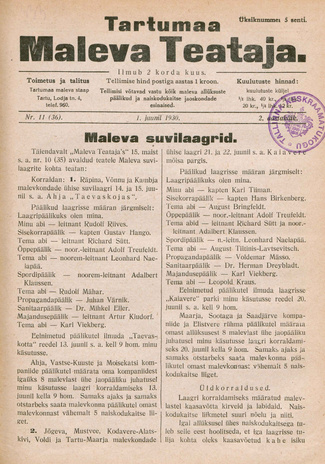 Tartumaa Maleva Teataja ; 11 (36) 1930-06-01