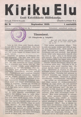Kiriku Elu : Eesti Katoliiklaste Häälekandja ; 9 1933-09