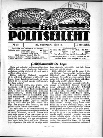 Eesti Politseileht ; 12 1922