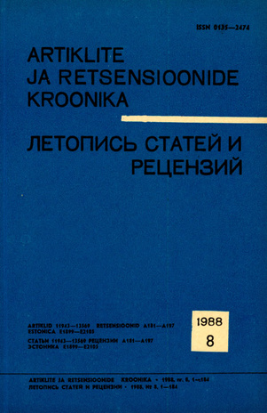 Artiklite ja Retsensioonide Kroonika = Летопись статей и рецензий ; 8 1988-08
